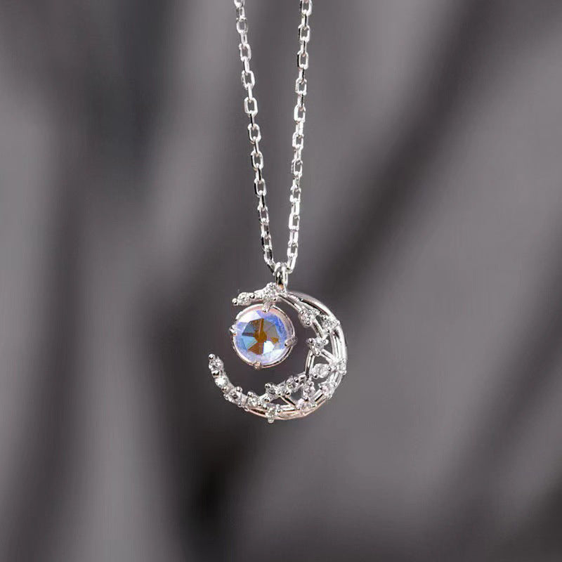 1PC New Elegent Silver Color Crystal Star Moon Necklace Charm Pendant Choker Necklace For Girl Women Statement Wedding Jewelries