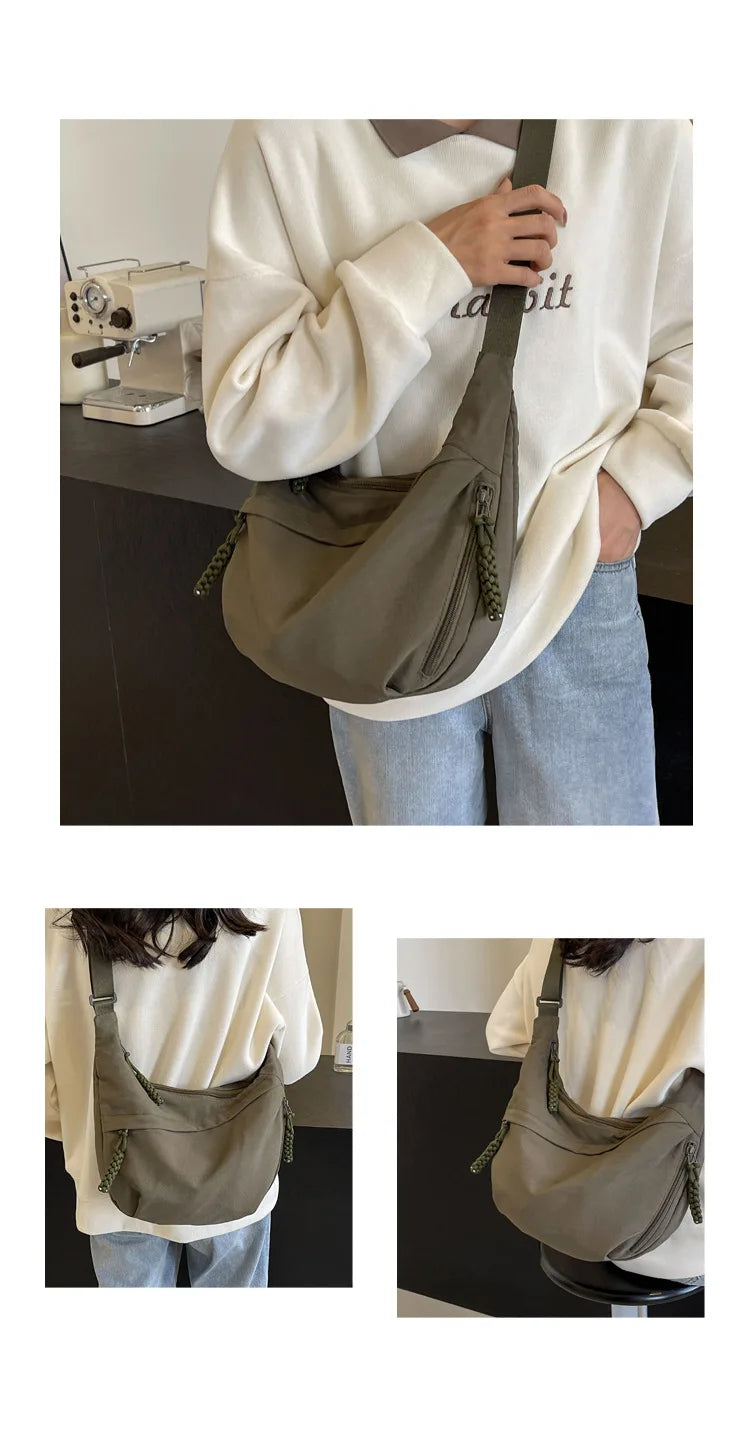 Leisure Unisex Crossbody Bags Summer New Campus Sports Style Shoulder Hobos Bag Solid Color Large Capacity Messenger Bag