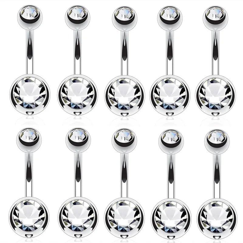 2/5/10PCS Crystal Belly Button Piercing Set Stainless Steel Zircon Belly Piercing Bulk Cz Navel Barbell Pack Piercing Ombligo