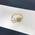 Unisex Adjustable Square Ring with 8-9mm Freshwater Cultured Pearl And Zircon Minimalist Fashion Jewelry for All 2025 New