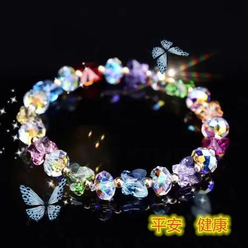 Child Butterfly Charm Transparent Bracelet  Elastic Rope Irregular Beaded Bracelets Shiny Mulit-cut Chain Hand Accessories Gifts