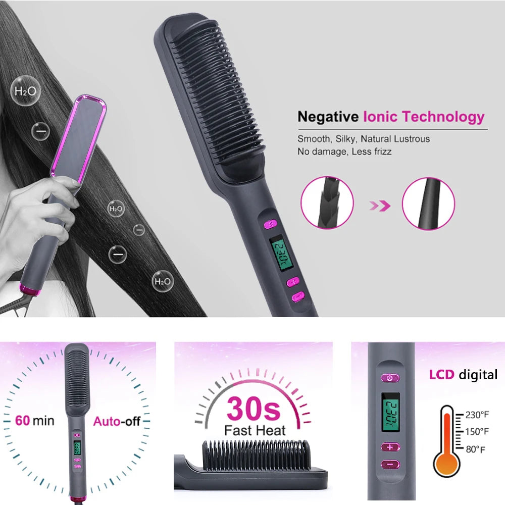 Hair Straightener Brush Heating Hot Comb Straightener Electric Hair Straightening Curly Multifunctional Iron Brush Comb Curler