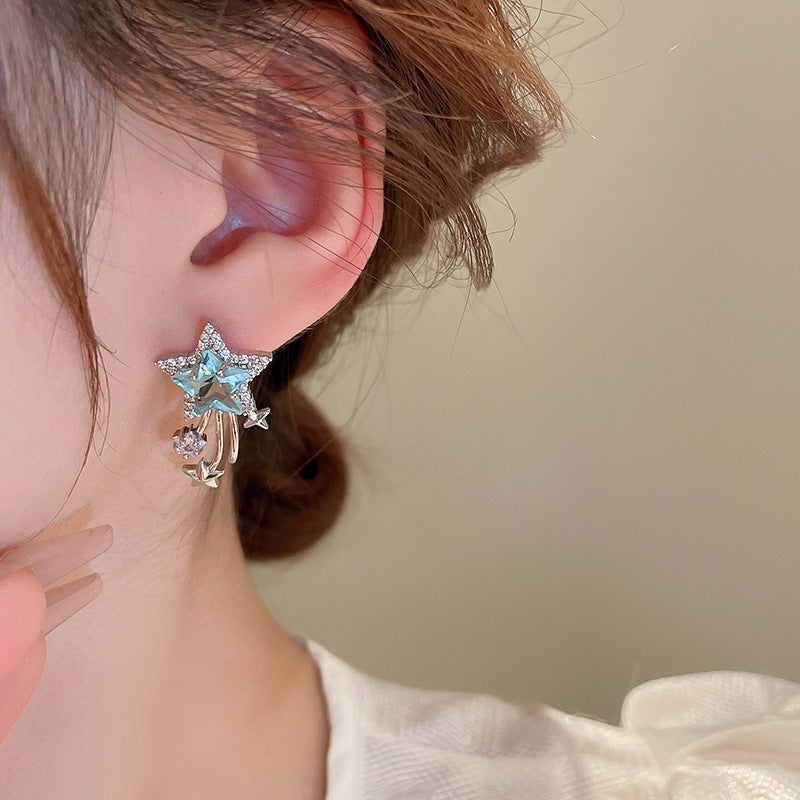 Star Zircon Earrings for Women Creative Delicate Ear Hook Temperament Luxury Fashion High Sense Sparkle Unique Jewelry