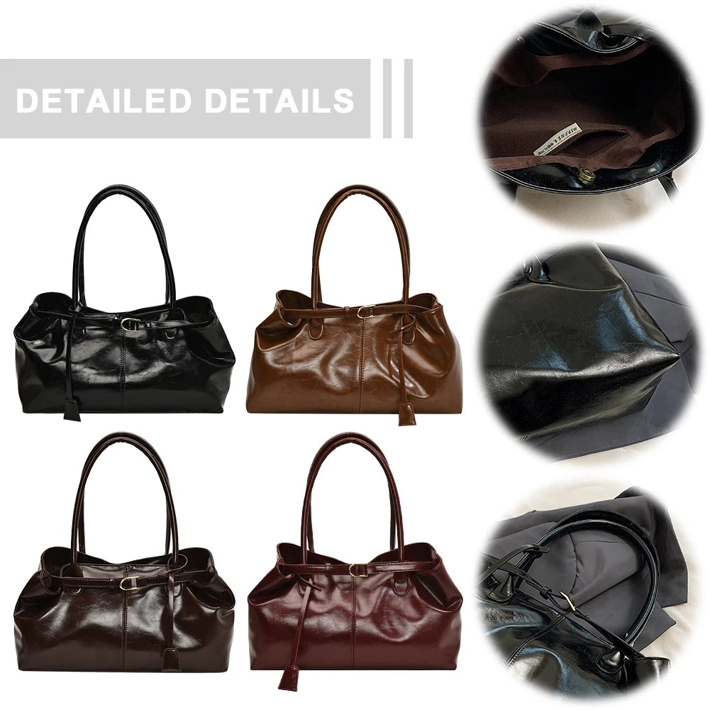 PU Leather Hobo Handbag Slouchy Shoulder Bag Fashion Work Bags Large Satchel Bag for Women Work Shopping Travel