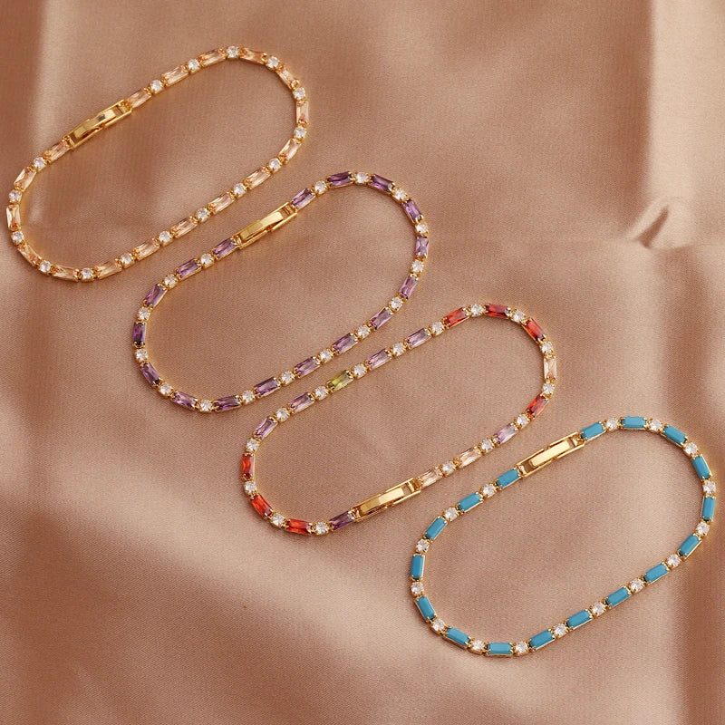 Luxury Rainbow Iced Out Zircon Tennis CZ Bracelet Women's Stretch Adjustable Bracelet Hippie Fashion Accessories Jewelry Gifts