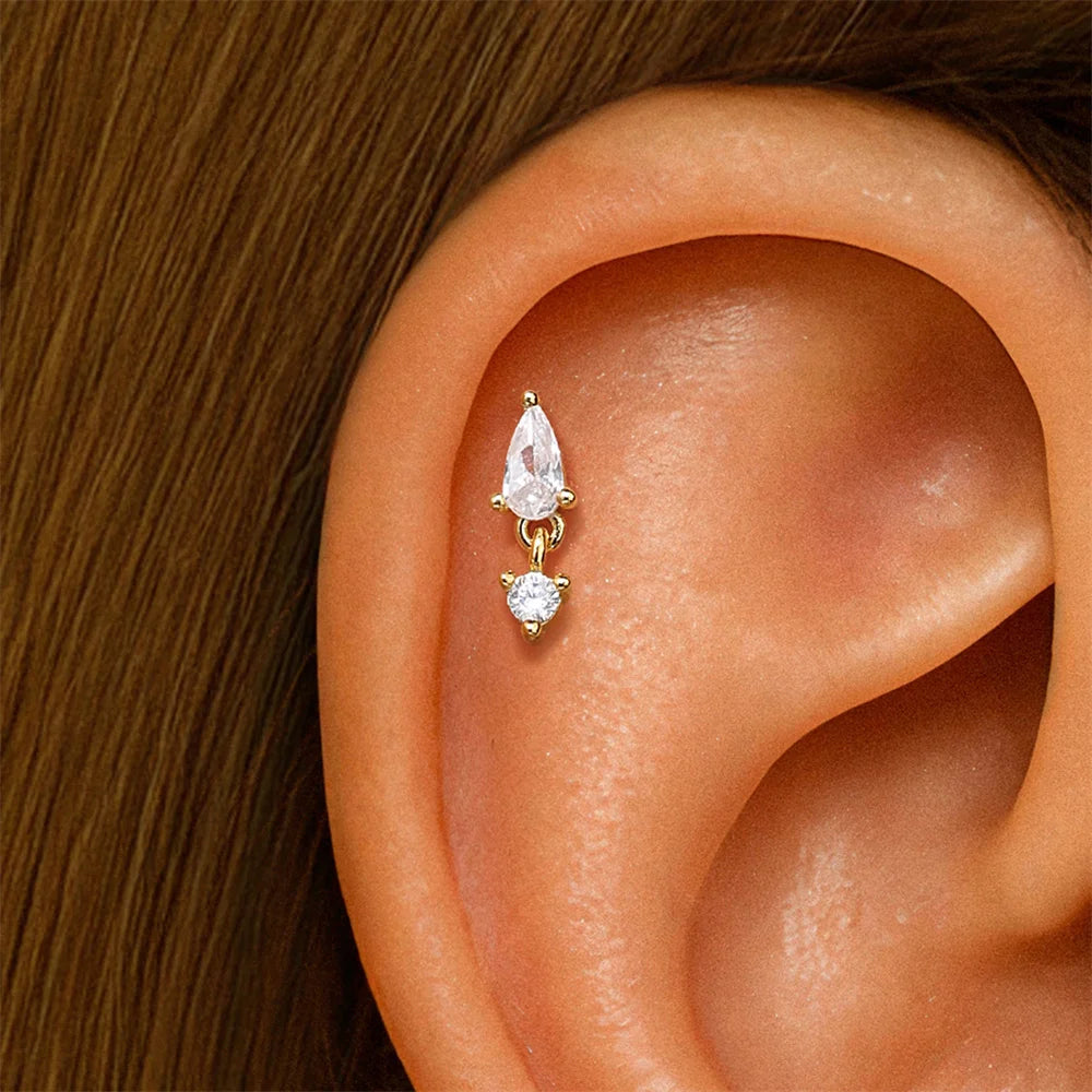 Aide 1pc 925 Sterling Silver DIY Handmake Zircon Studs For Women Flat Head Threaded Puncture Crystal Ear Bone Studs Ins Jewelry