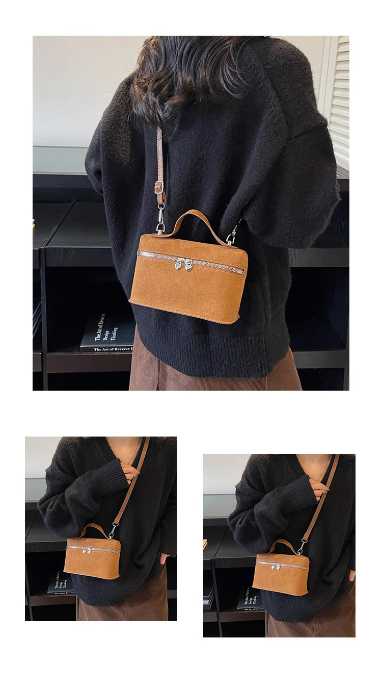 Autumn Winter Premium Suede Tote Bag Texture Simple and Versatile Crossbody Shoulder Bag Retro Vintage Stylish Lunch Box Bag