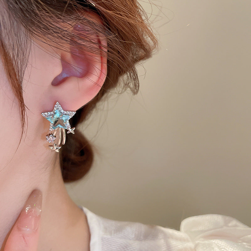 Star Zircon Earrings for Women Creative Delicate Ear Hook Temperament Luxury Fashion High Sense Sparkle Unique Jewelry