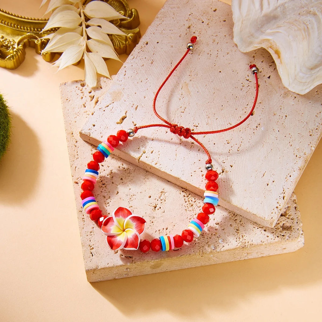 Crystal Beads Soft Polymer Clay Flower Bracelets For Women Men Bohemian Resin Floral Handmade Woven Bangles Summer Party Jewelry