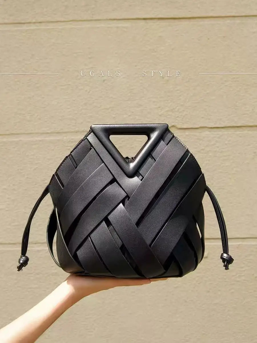 High Quality Women Handbag Textured Woven Handmade Bucket Bag Luxury Clutch Purse Large Capacity Female Shoulder Messenger Bag
