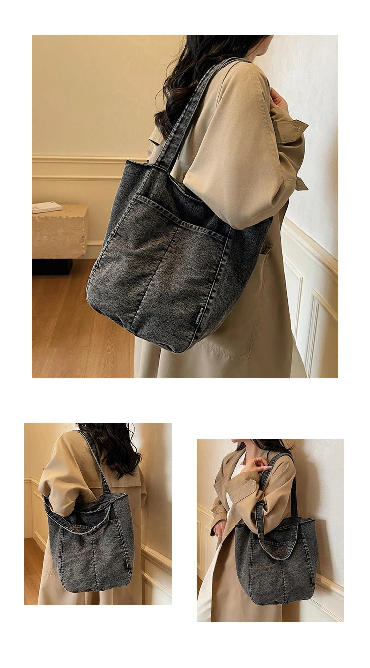 Casual Denim Shoulder Bag for Women Minimalist Daily Commute Crossbody Bag with Interior Zipper Pocket  Simple & Cool Design
