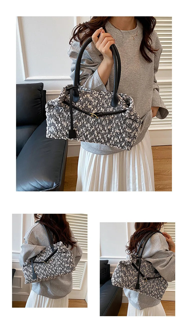 Belt Design Matte Leather Women's Tote Shoulder Bag Suede Velvet Female Underarm Bags Large Capacity Ladies Work Handbags Purse