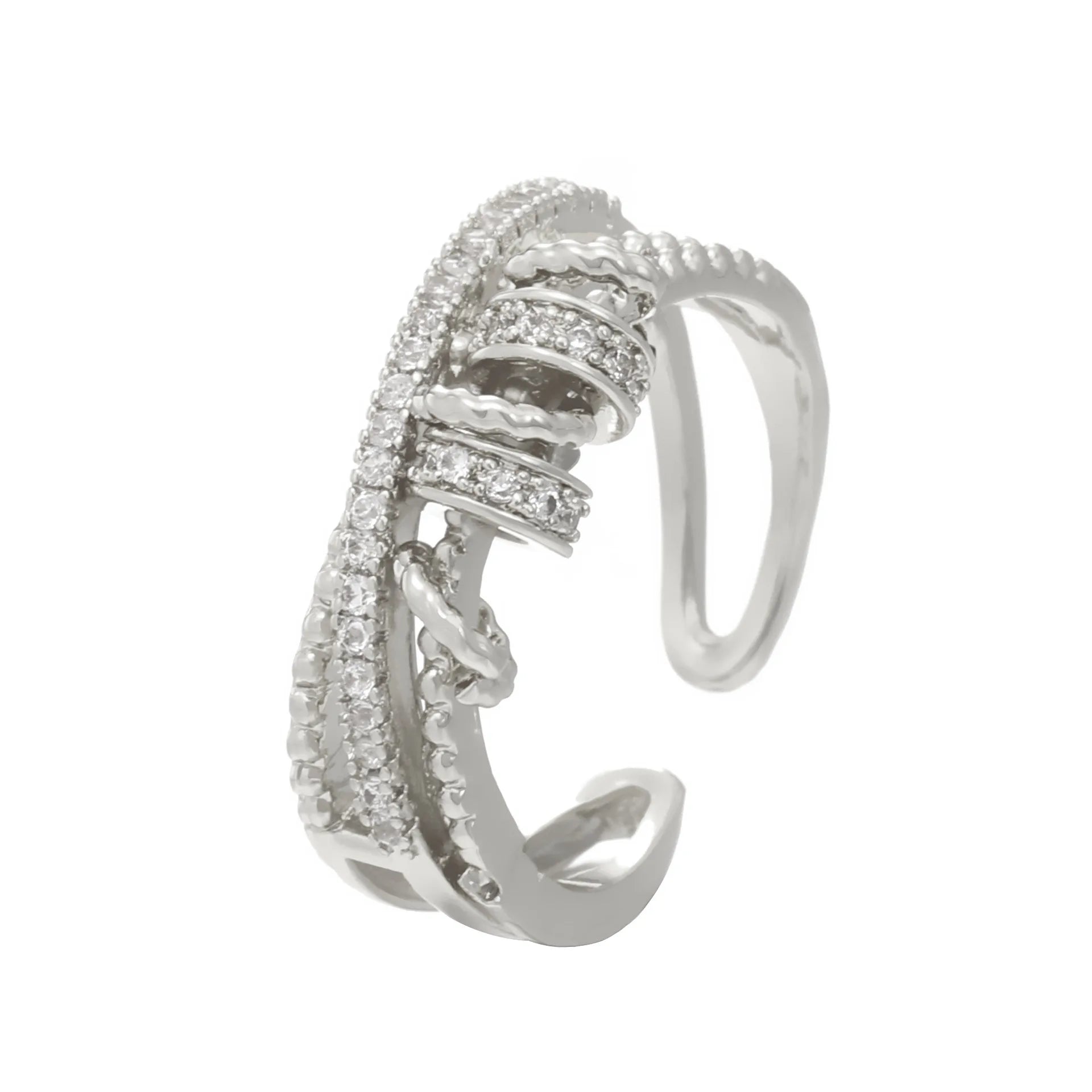 New Luxury Zircon Inlaid Ring Multiple Layers Cross Rotation Adjustable Couple Opening Rings for Women Men Finger Jewelry Gifts