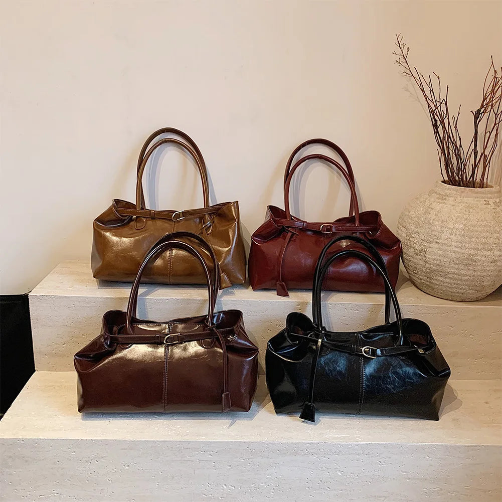 PU Leather Hobo Handbag Slouchy Shoulder Bag Fashion Work Bags Large Satchel Bag for Women Work Shopping Travel