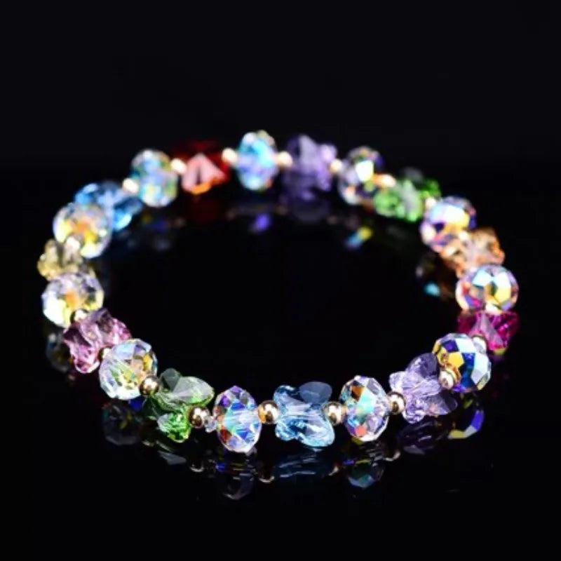 Child Butterfly Charm Transparent Bracelet  Elastic Rope Irregular Beaded Bracelets Shiny Mulit-cut Chain Hand Accessories Gifts