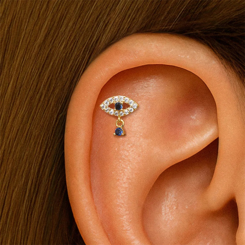 Aide 1pc 925 Sterling Silver DIY Handmake Zircon Studs For Women Flat Head Threaded Puncture Crystal Ear Bone Studs Ins Jewelry