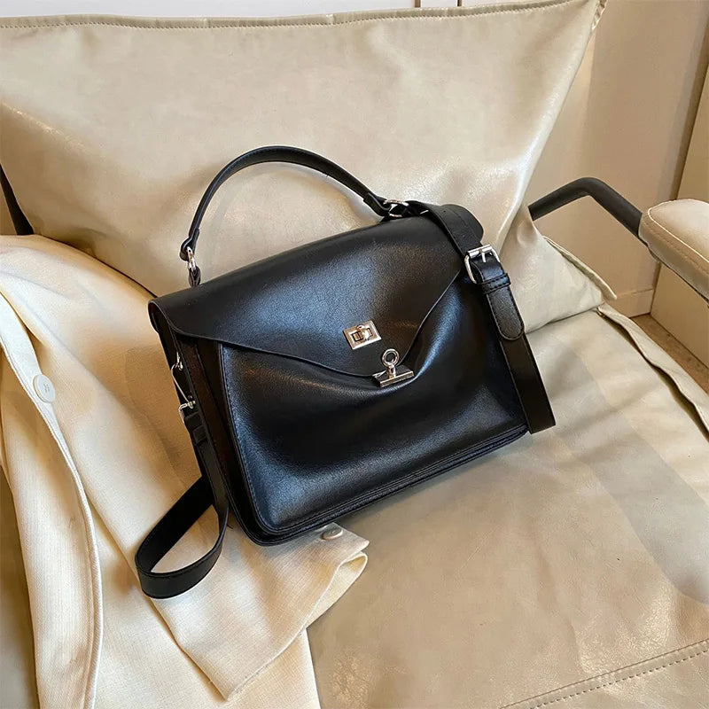 Crossbody Messenger Bag,Designer Versatile Large Capacity Commuting Shoulder Bag,Lady PU Tote Bags Vintage Buckle Handbag Brown