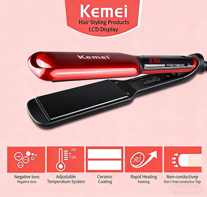 KM-9620 Professional Hair Straightener Iron Multi-Style Salon Quality Styling Tool for Perfect Hairstyling Hair Care Stack Iron