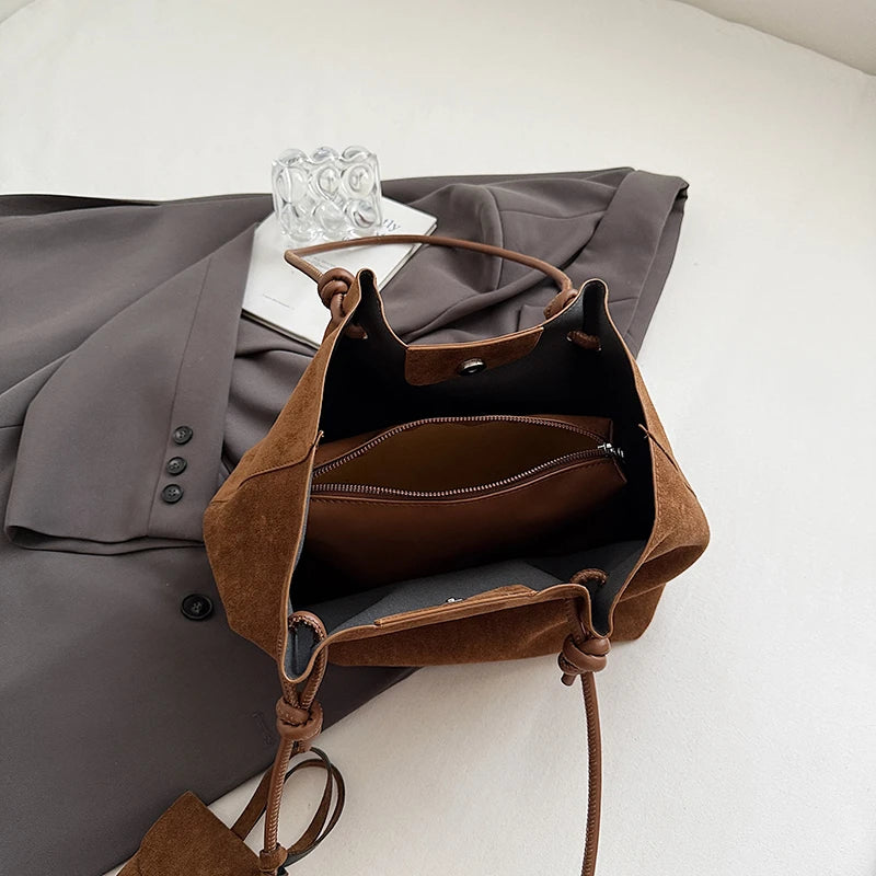 LEFTSIDE Luxury Faux Suede Tote Bag 2025 Winter Auturm Casual New Shoulder Bag Young Women's Underarm Bag Handbags and Purses