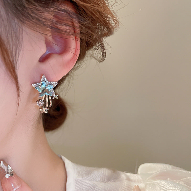 Star Zircon Earrings for Women Creative Delicate Ear Hook Temperament Luxury Fashion High Sense Sparkle Unique Jewelry
