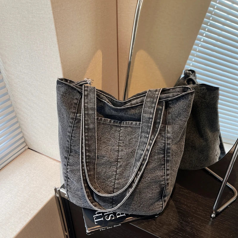Casual Denim Shoulder Bag for Women Minimalist Daily Commute Crossbody Bag with Interior Zipper Pocket  Simple & Cool Design