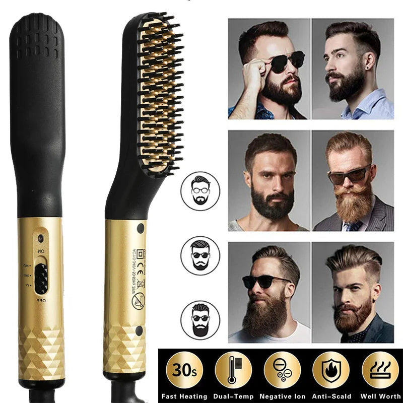 Professional Hair Straightener Multifunctional Quick Heated Men Beard Care Brush Hair Curler Brush Comb Hair Styler Tools