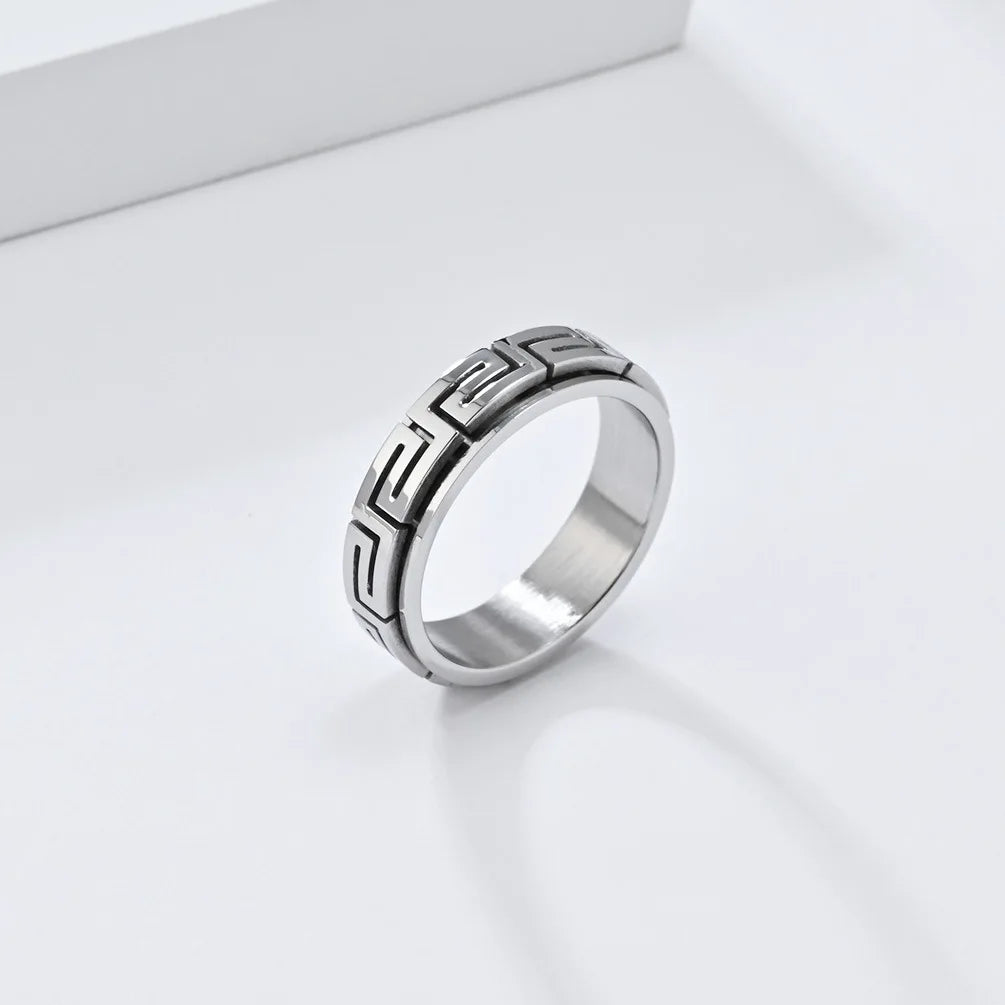 Luxury 6mm Rotatable Men Ring Unique Wedding Bands Rings Bridal Men Finger Black Titanium Stainless Steel Anxiety Relief Jewelry