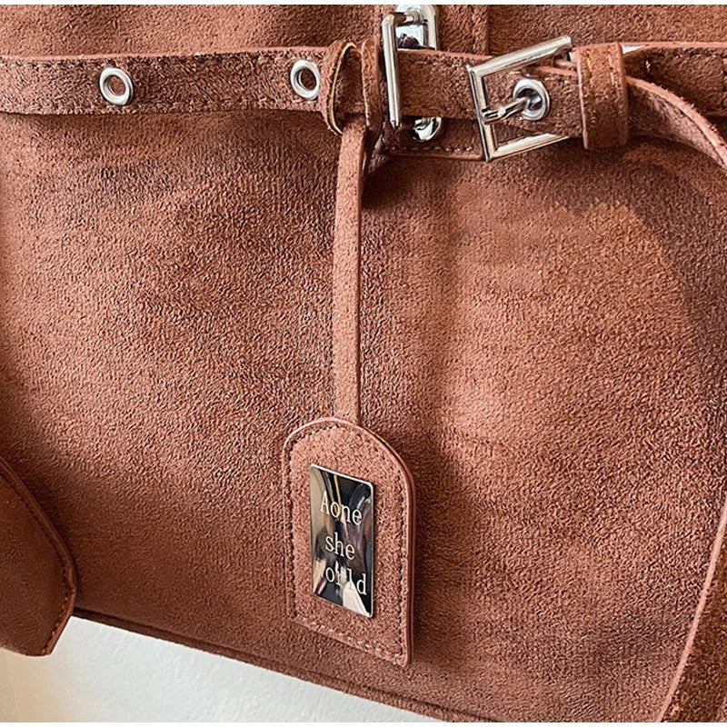 New Retro Ladies Tote Bag Highend Pu Suede Handbag Fashion Simple Large-capacity Shoulder Bag Korean Version Commuter Travel Bag