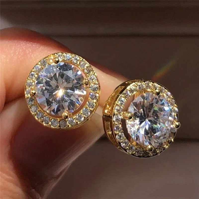 Fashion Women's Round Zircon Studs Earrings Wedding Jewelry Luxury Earrings for Women Birthday Party Anniversary Gift Wholesale