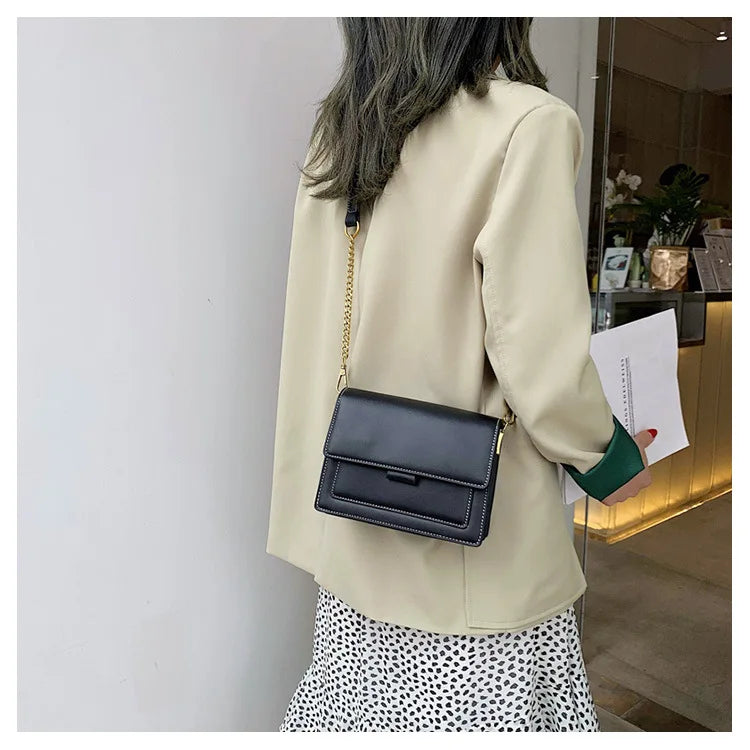 Stylish Contrast-Colour PU Crossbody Bag Versatile Shoulder Bag with Square Shape Dual Strap Design Commuting & Everyday Use