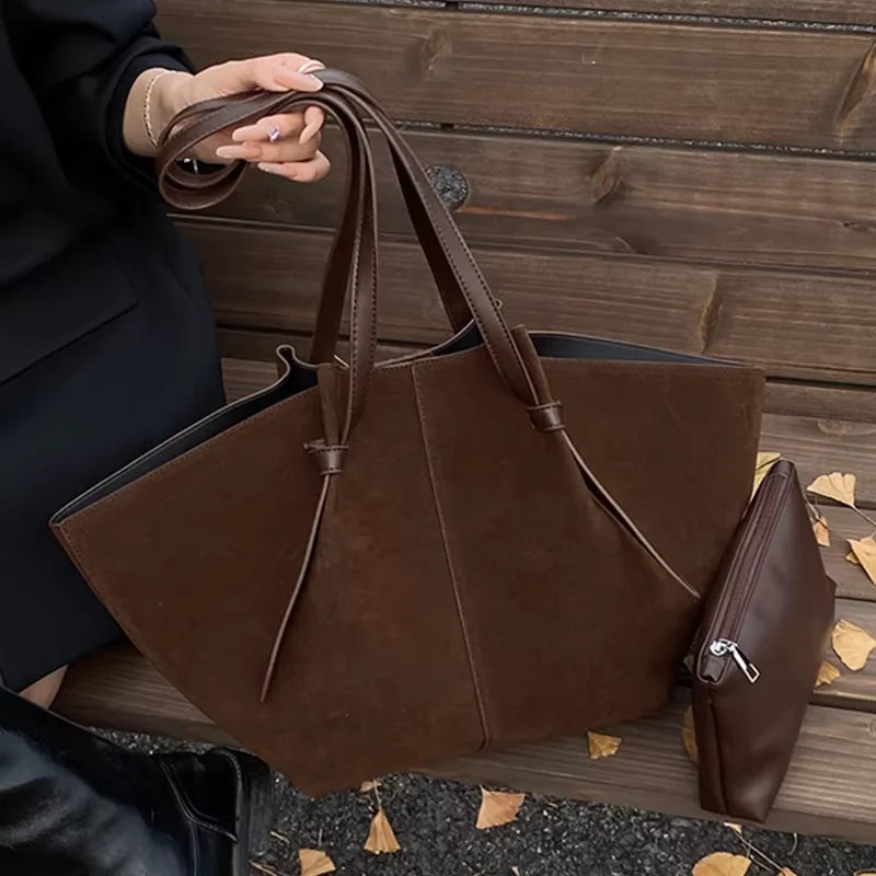 Luxury Faux Suede Women's Tote Bag Large Capacity Shoulder Bag Designer Handbag Wing-shaped Storage Bag Chic Frosted Shoppingbag