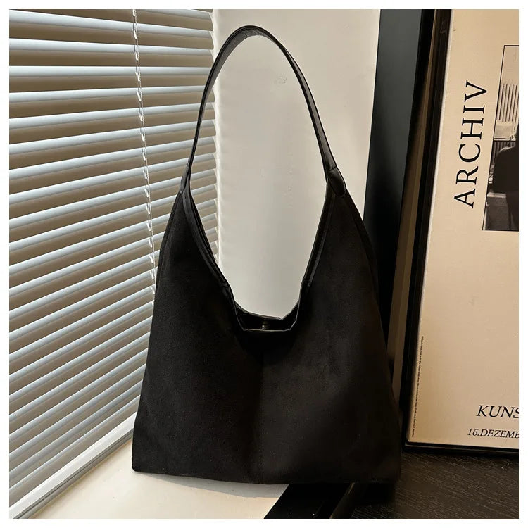 Vintage Faux Suede Tote Bags for Women Large Capacity Shoulder Ladies Underarm Bag Casual Simple Commuter Female Handbags