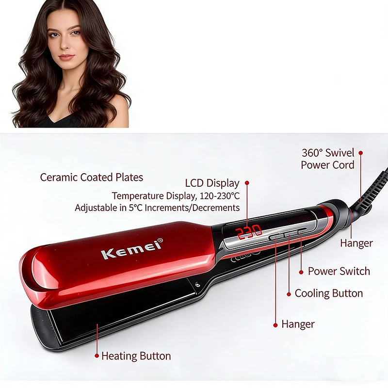 KM-9620 Professional Hair Straightener Iron Multi-Style Salon Quality Styling Tool for Perfect Hairstyling Hair Care Stack Iron