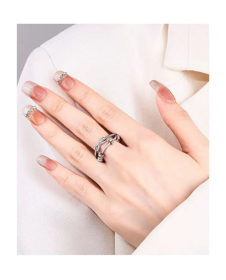 Luxury Infinite Love Adjustable Fidget Rings For Women Rotating Beads Crystal Anxiety Relief Spinning Ring Jewelry Anillos Mujer
