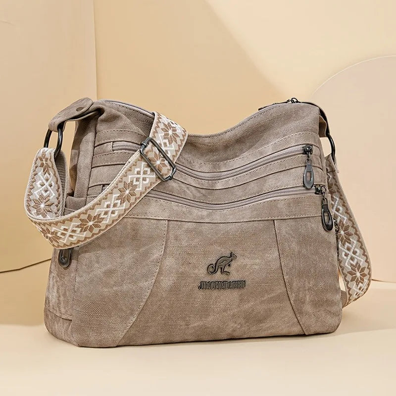 Fashion Denim Fabric Women's Crossbody Bags, Multi-layer Large Capacity Shoulder Bag, Suitable for Commuting Occasions