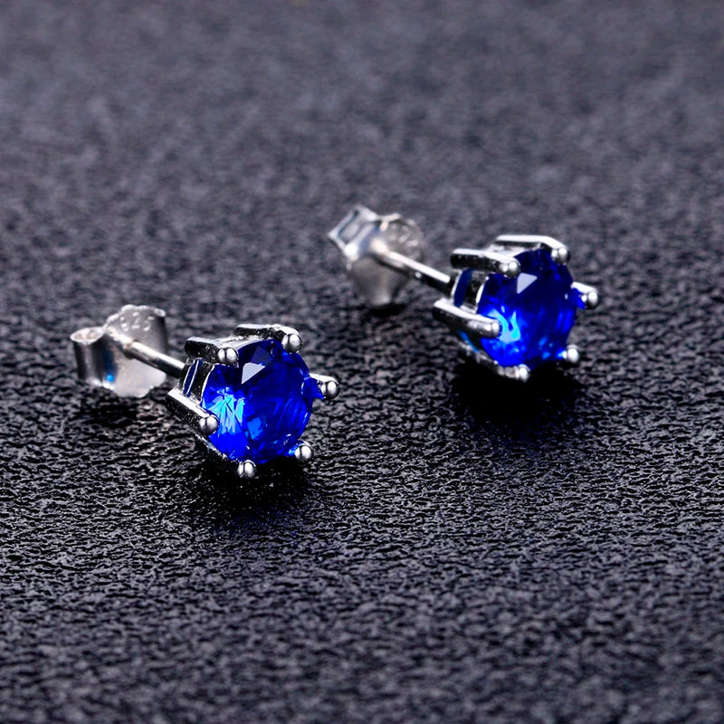 Blue Zircon Stud Earrings for Women, 6mm Round 925 Sterling Silver Solitaire, Hypoallergenic Wedding Dainty Birthday Gift FCGJHW