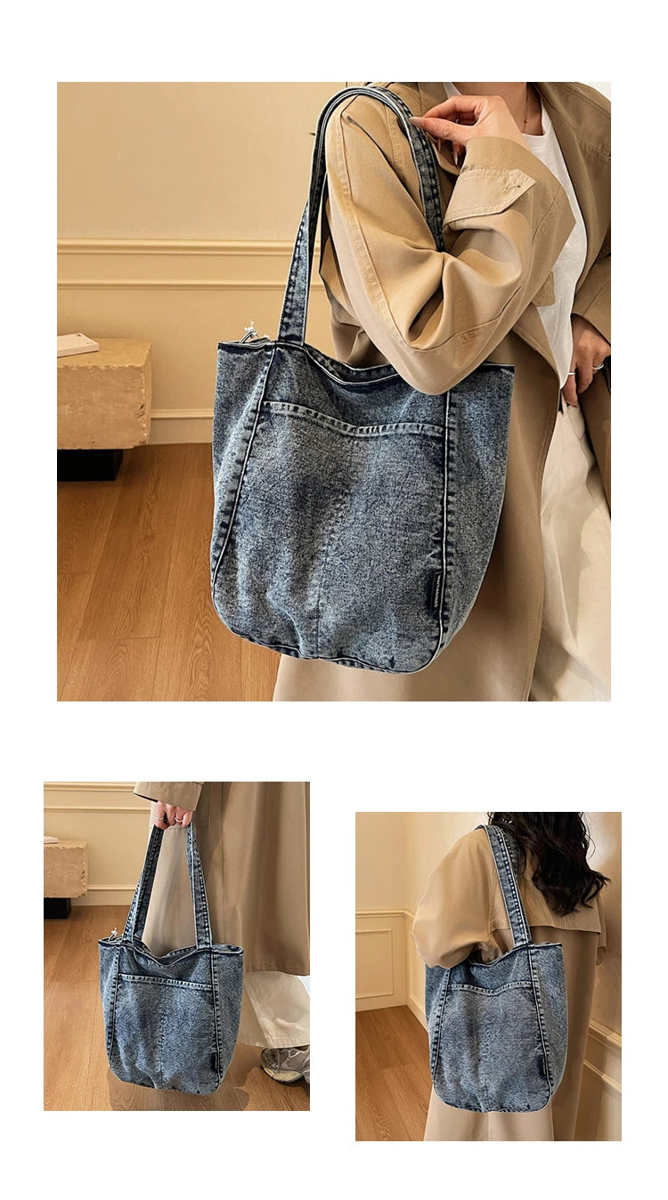 Casual Denim Shoulder Bag for Women Minimalist Daily Commute Crossbody Bag with Interior Zipper Pocket  Simple & Cool Design