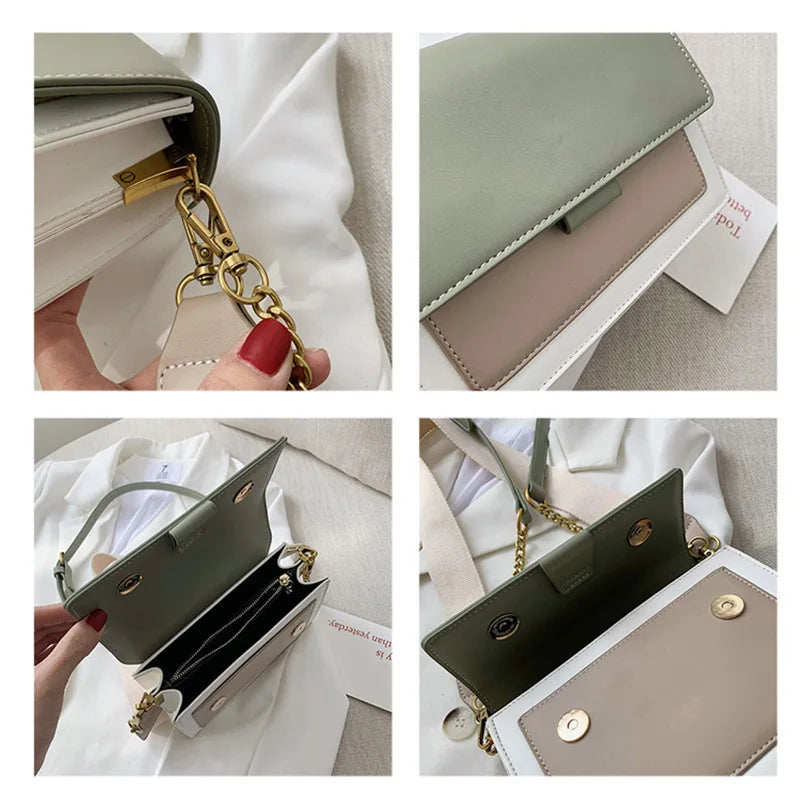 Stylish Contrast-Colour PU Crossbody Bag Versatile Shoulder Bag with Square Shape Dual Strap Design Commuting & Everyday Use