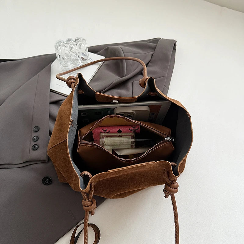 LEFTSIDE Luxury Faux Suede Tote Bag 2025 Winter Auturm Casual New Shoulder Bag Young Women's Underarm Bag Handbags and Purses