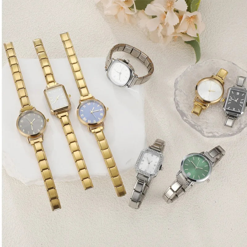 New Fashion Men Women's DIY 9mm Width Italian Elastic Charm Stainless Square Round Watch Bracelet Bangle For Birthday Gifts