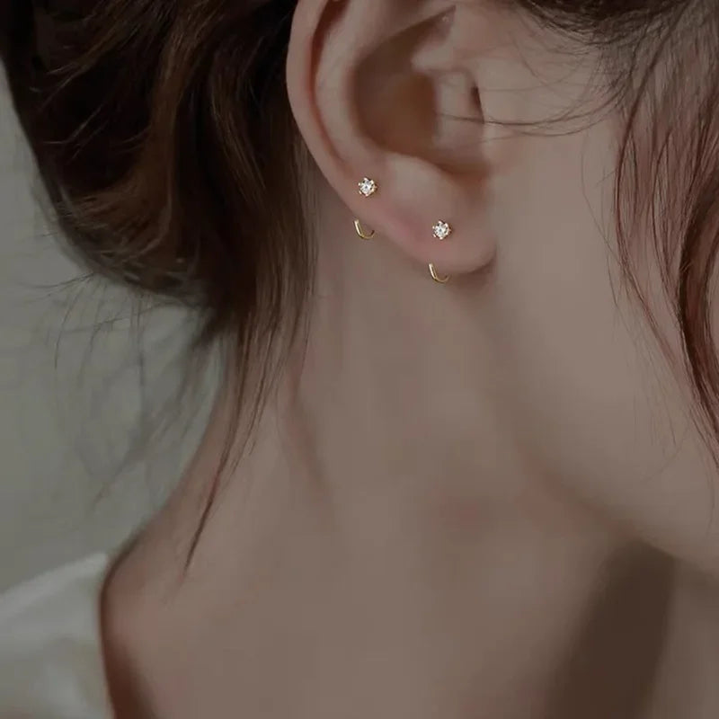 Elegent Minimalist Zircon Stud Earrings for Women Fashion Korean Ear Piercing Delicate Earrings Wedding Party Girl Jewelry Gifts