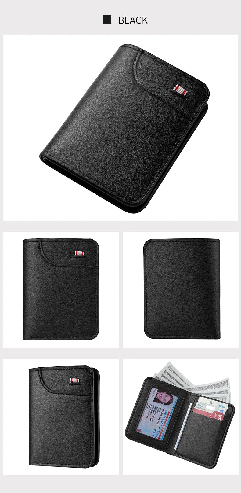 Minimalist PU Leather Retro Men's Wallet Black Coffee Ultra Thin Multiple Pockets Soft Two-Fold ID Card Holder Credit Card 2026