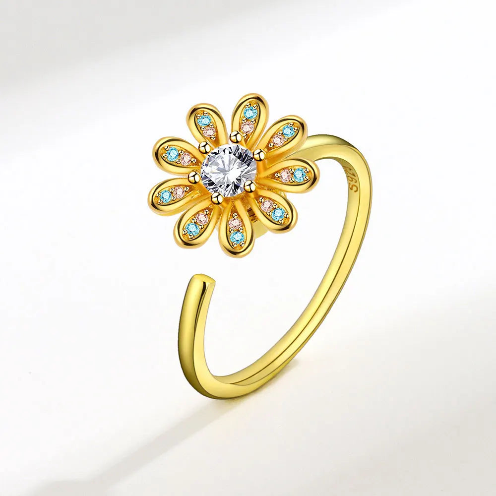 SMJEL Fidget Spinner Ring Anxiety for Women Multiple Crystal Flower Eye Butterfly Animal Ring Rotate Anti Stress Wedding Jewerly