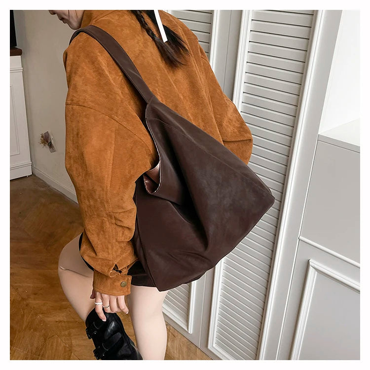 Faux Suede Solid Color Simple Casual Tote 2025 Winter Retro Shoulder Bags Large Capacity Temperament Versatile Women's Handbags