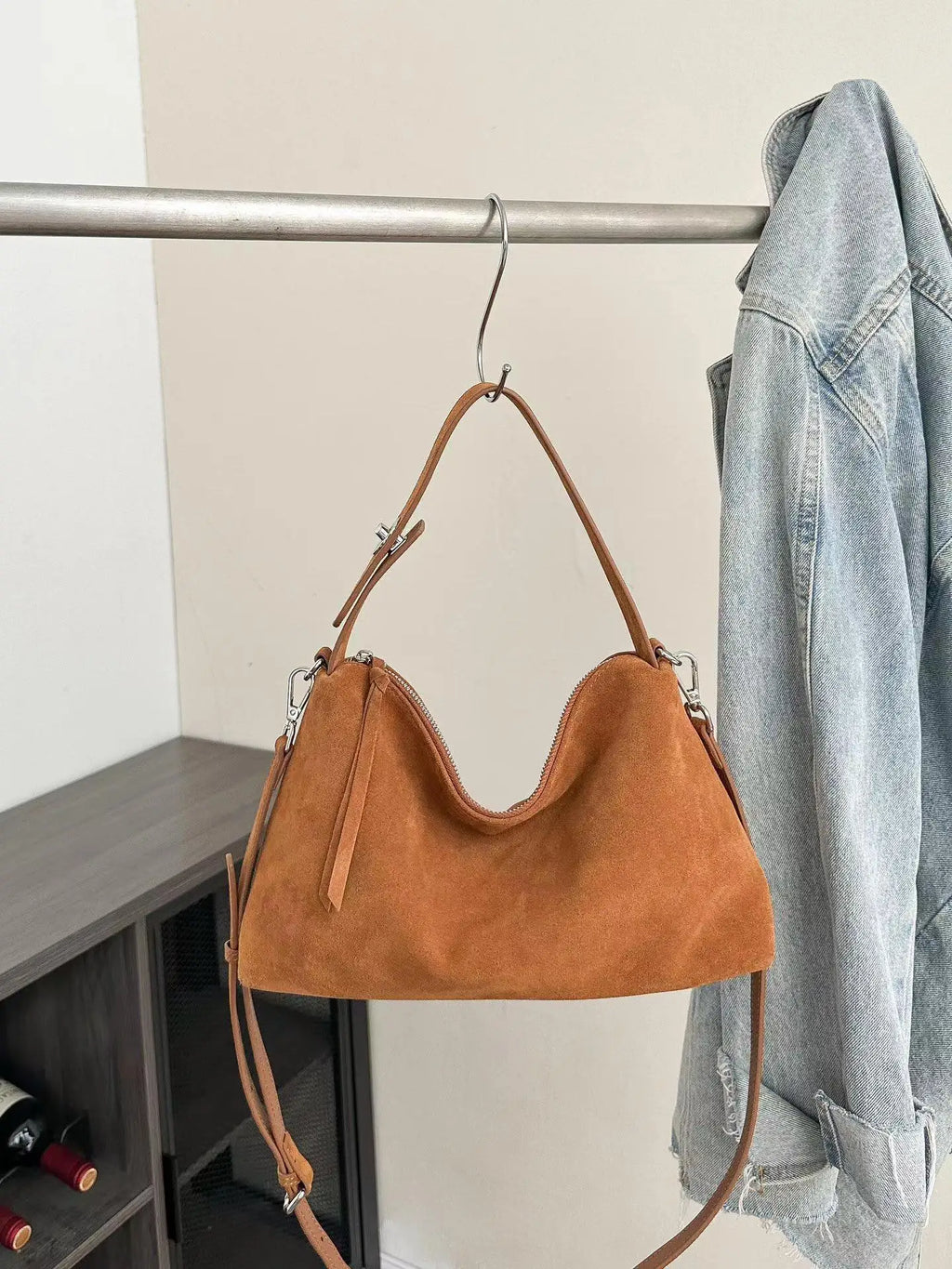 Genuine Grade Autumn Winter Big Boston Luxury Designer Tote Soft Matte Suede Leather Women Handbag Female Shoulder Crossbody Bag