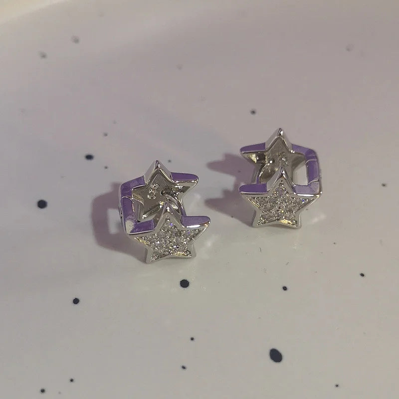 New Trendy Star Zirconia Stud Earrings for Women Girls Hiphop Punk Cool Star Hoop Earrings Party Jewelry Gift