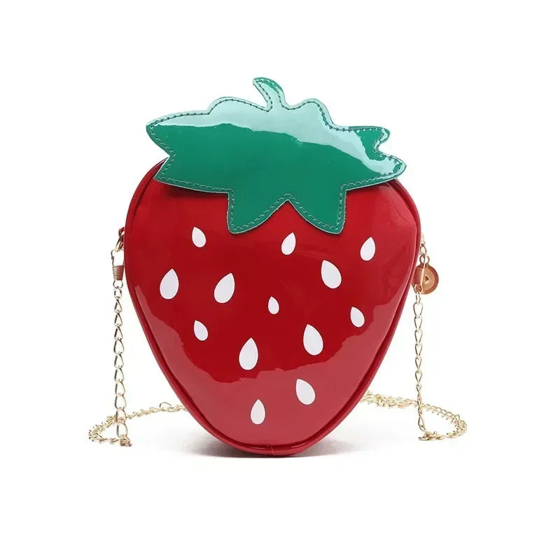 Strawberry Design Chain Crossbody Bag Mini Cartoon Girl Novelty Phone PurseHolder Bags Fashion Pu Leather Red Shoulder Bag