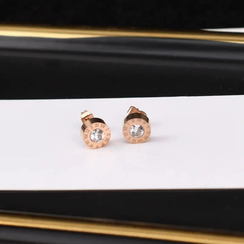 Zircon Roman Numerals Stud Earrings Jewelry Punk  Stud Earrings For Men Hiphop Stainless Steel Ear Accessories Jewelry Gift