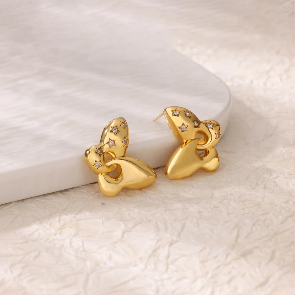 Fashion Zircon Stud Earrings for Women Gold Color Stainless Steel Earrings Trendy Luxury Wedding Jewelry Accessories aretes muje