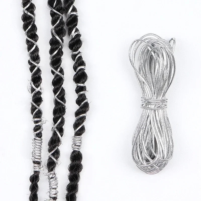 Dreadlock Braids Silver Gold Braiding Hair Deco Styling Shimmer Stretchable African Braids Braided Elastic Cord Hair Accessories